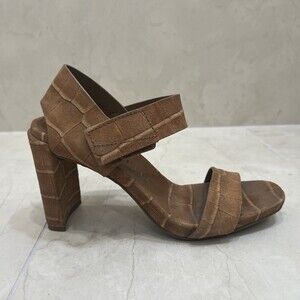 EIC Pedro Garcia Sandals Sz US 8 EU 38.5 Women Brown Embossed Suede Leather 4”